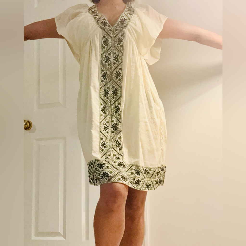 Antik Batik Volga Dress White/Cream Embroidered Boho Luxe Mini Dress S/38 Nwt